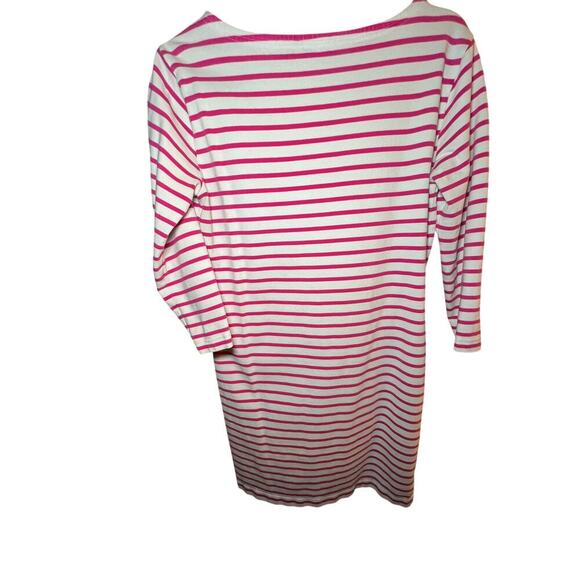 Vineyard Vines Dress Medium Pink White Stripe‎ Cotton  3 Quarter Sleeves Coastal - Picture 4 of 10